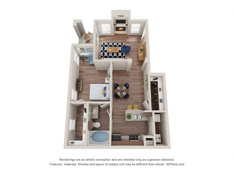 Floor plan for 1 bed, 1 bath, 790 sqft